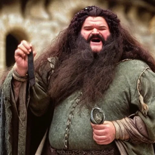 Image similar to Robin Williams playing Hagrid in Harry Potter, screenshot