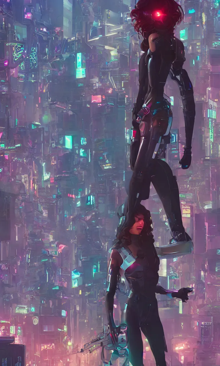 Image similar to zendaya as a cyberpunk hero standing on the rooftop of cybertown, art poster, full body, t - pose, character design, ambient lighting, 4 k, lois van baarle, ilya kuvshinov, rossdraws, alphonse mucha, jung gi kim, dylan kowalsk, artstation