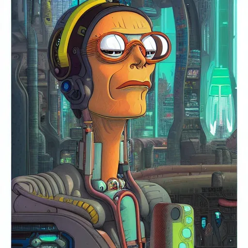 Image similar to ( ( h 0 c 0 k ) ) futurama cyberpunk portrait by gaston bussierre and charles vess and james jean and erik jones and rhads, inspired by rick and morty, huge scale, beautiful fine face features, intricate high details, sharp, ultradetailed