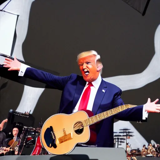 Prompt: donald trump playing the guitar on lollapalooza