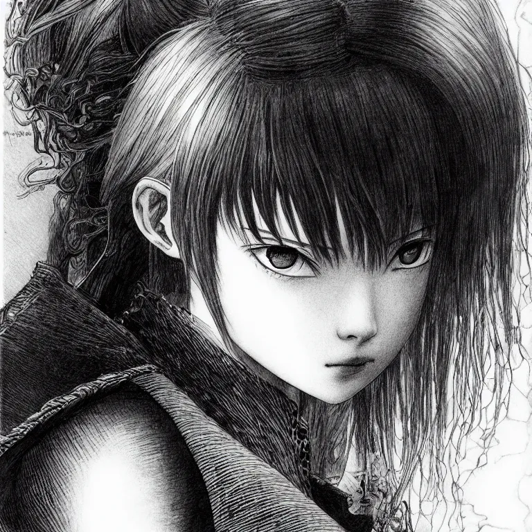 Image similar to young girl by kentarou miura, detailed