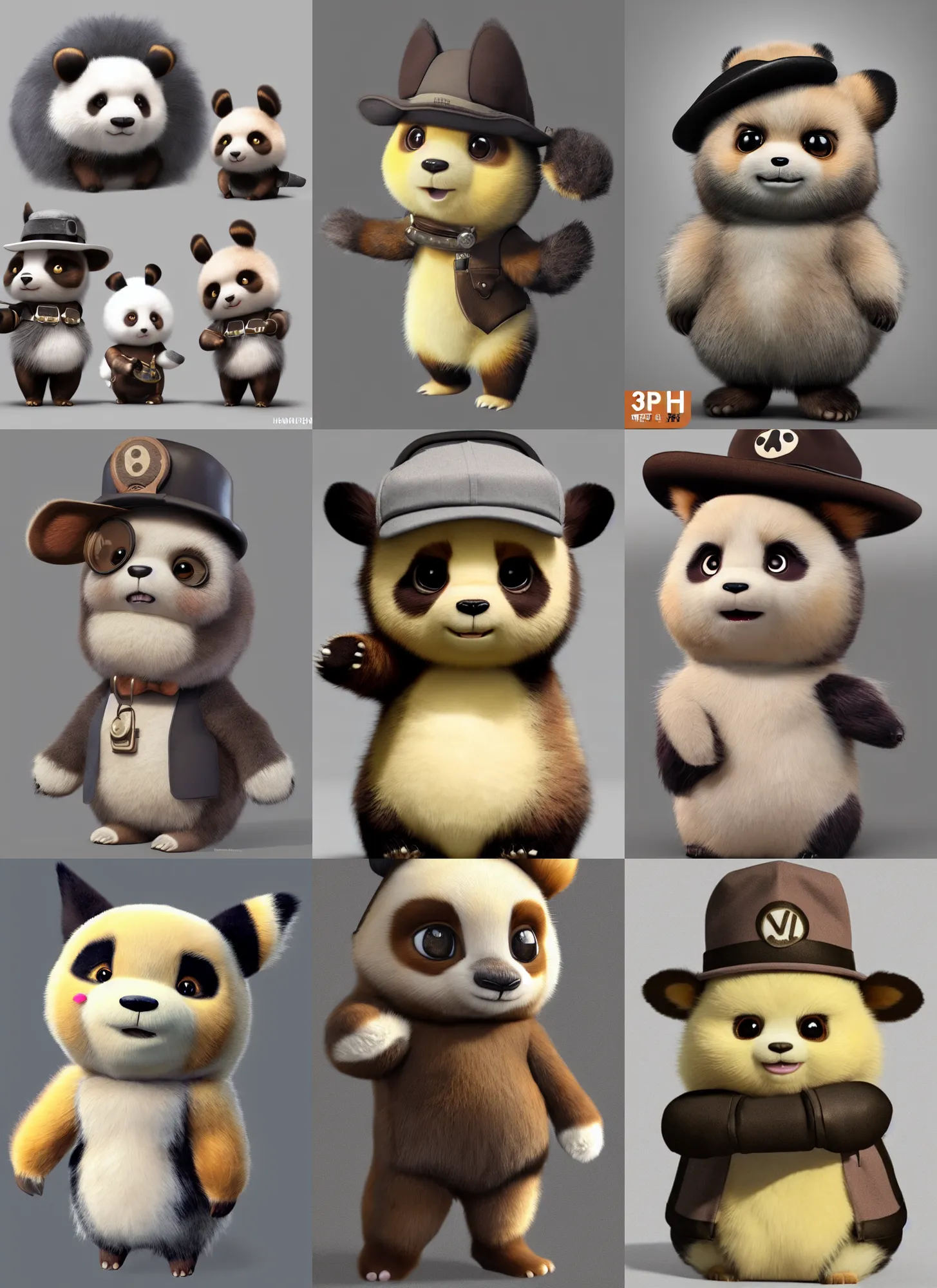 Prompt: high quality 3 d render hyperrealist very cute muted color fluffy! steampunk panda detective, highly detailed, vray smooth, in the style of detective pikachu, hannah yata charlie immer, soft indoor light, low angle, uhd 8 k, sharp focus