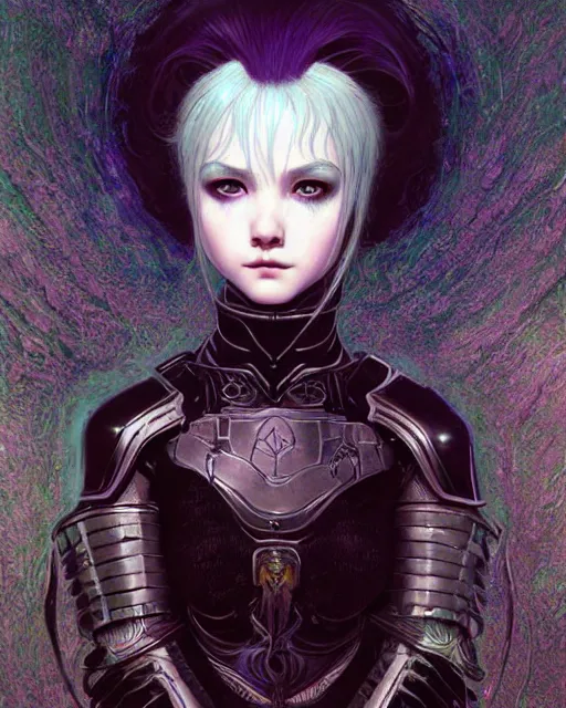 Image similar to portrait of beautiful cute young goth maiden girl with short white hairs in warhammer armor, art by ( ( ( kuvshinov ilya ) ) ) and wayne barlowe and gustav klimt and artgerm and wlop