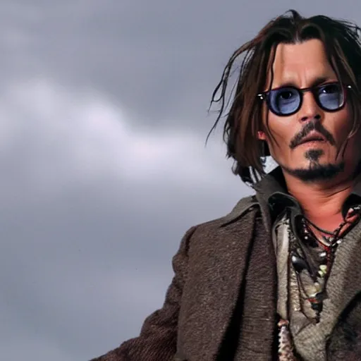 Image similar to johnny depp falling down a cliff with the camera pointing downwards at his face as you can see him scream while falling down the cliff, realistic, movie scene, dramatic, hdr, clear image,
