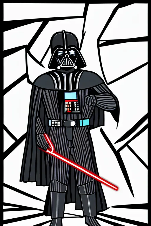 Image similar to an illustration of darth vader watching tv in the style of lichtenstein