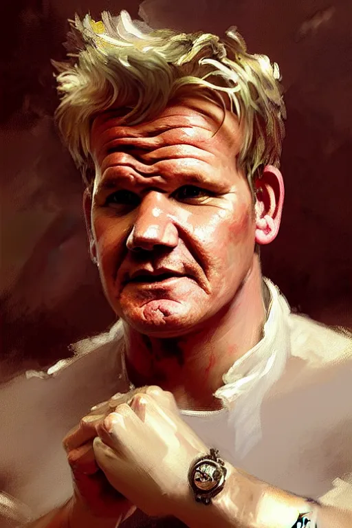 Image similar to gordon ramsay, painting by gaston bussiere, craig mullins, greg rutkowski, alphonse mucha