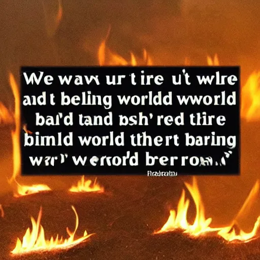 Prompt: We didn't start the fire, It was always burning, Since the world's been turning