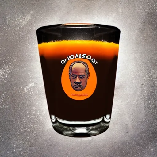 Prompt: ( miniature of o j simpson ) floating in [ a glass of orange juice ] blend mix hybrid