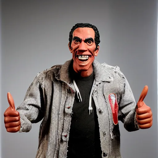 Prompt: studio portrait of fonzee giving thumbs up wax sculpture