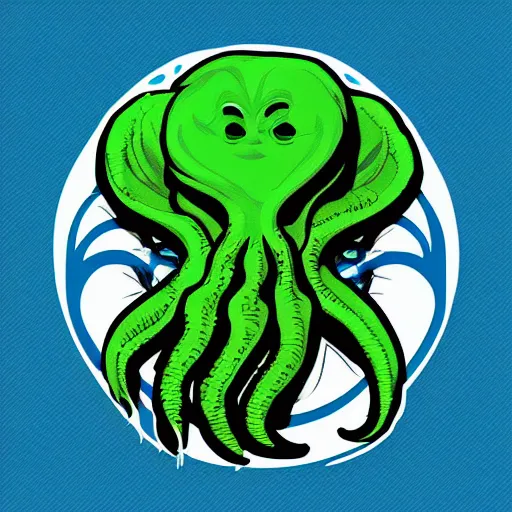 Prompt: cthulhu as 🥶 emoji, telegram sticker design, flat design, glossy design, white outline.