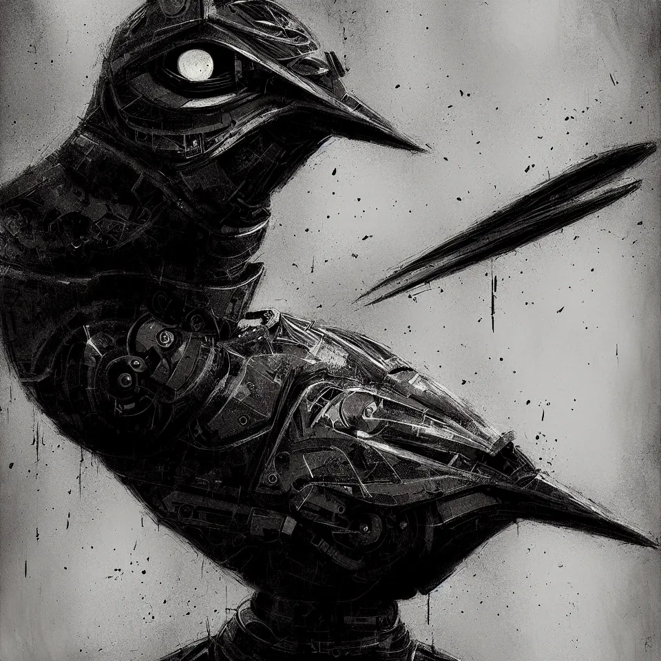 Image similar to portrait of a robotic bird by ben templesmith, portrait, cinematic, epic composition, digital painting, digital art, masterpiece