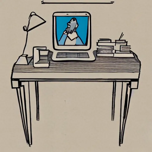 Prompt: office desk, illustration, in the style of henry rivers