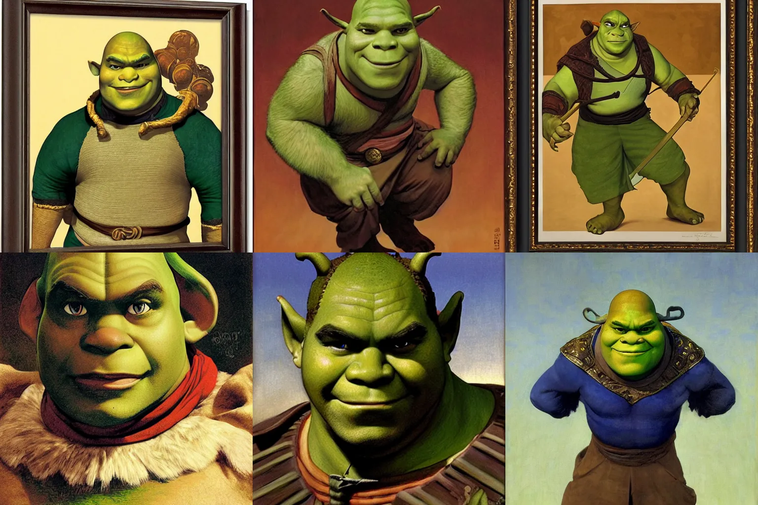 Prompt: masterpiece portrait of Shrek as The Avatar from The Last Airbender, by J.C Leyendecker and N.C. Wyeth