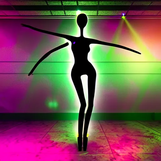 Prompt: epic professional digital art of a cute and skinny goth girl dancing at a night club, mannequins in background, neon spotlights, canon 3 5 mm wide view lens viewpoint, epic, wow