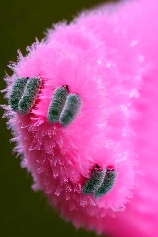 Image similar to high quality macro close-up translucent fluffy caterpillar! gorgeous highly detailed hannah yata elson peter cinematic pink lighting high quality low angle hd 8k sharp shallow depth of field