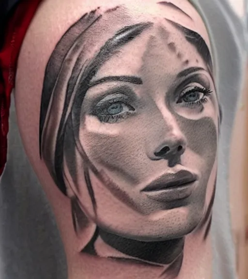 Image similar to realism tattoo sketch of a isabelledeltore face double exposure mountain scenery, in the style of matteo pasqualin, amazing detail, sharp, faded