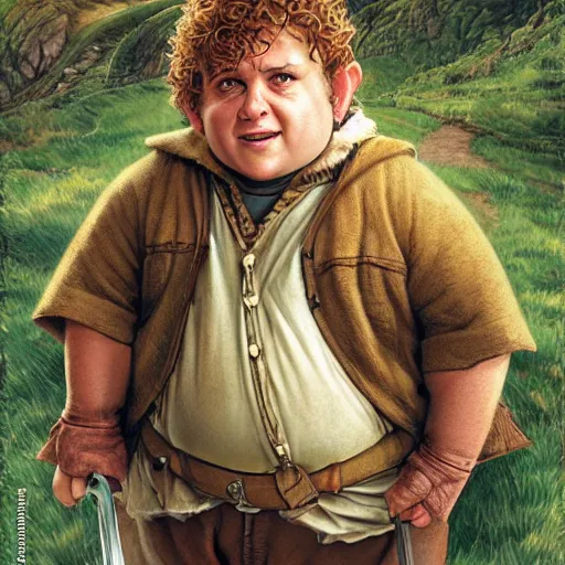 Prompt: chubby valiant hobbit Samwise Gamgee by Mark Brooks, Donato Giancola, Victor Nizovtsev, Scarlett Hooft, Graafland, Chris Moore