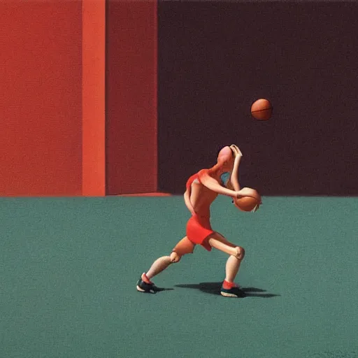 Prompt: action figure animals playing basketball, by kawase hasui, Edward Hopper and James Gilleard, Zdzislaw Beksinski, Steven Outram colorful flat surreal design, hd, 8k, artstation