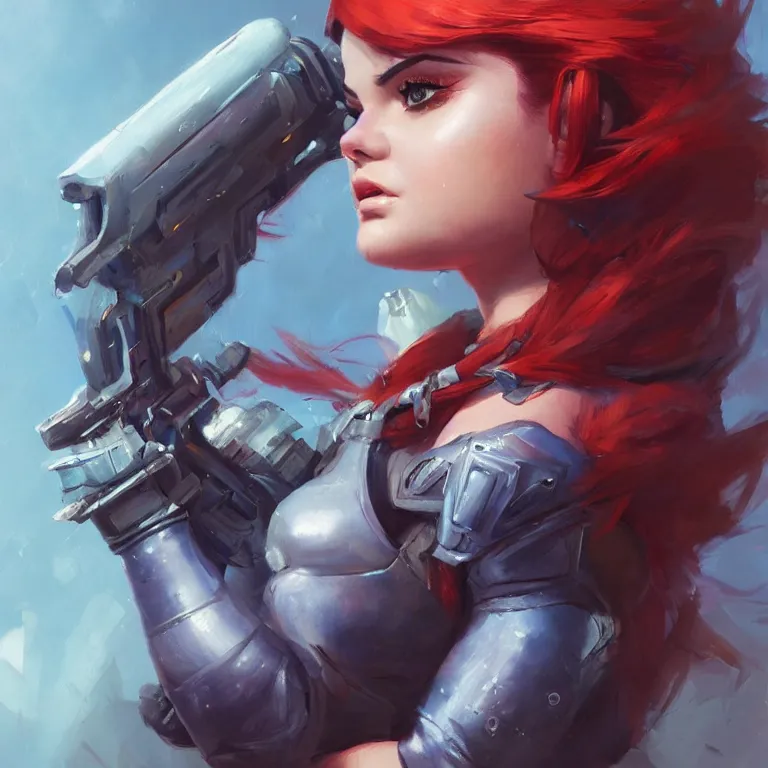 Image similar to A portrait of Ariel Winter as space pirate mercenary by Ruan Jia and Mandy Jurgens and Artgerm and william-adolphe bouguerea, highly detailed, trending on artstation, award winning,