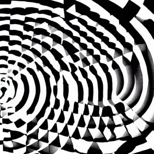 Prompt: optical illusion image, circles, squares, lines, black and white, illusion, hidden message, subliminal