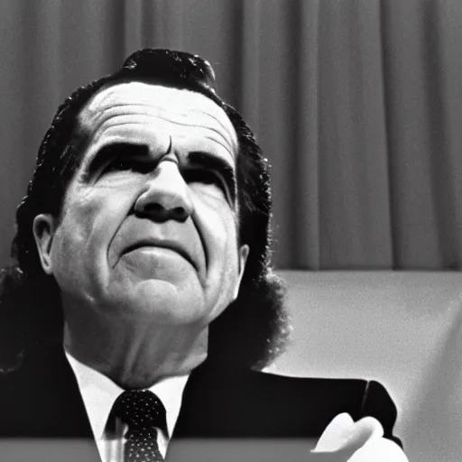 Prompt: a 1 9 7 0 s movie still of richard nixon trapped in a featureless white void room