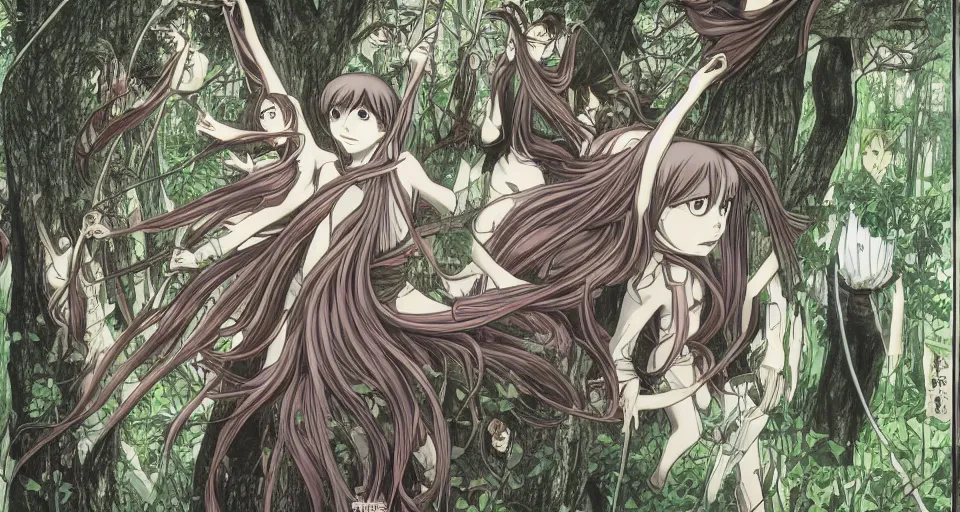 Prompt: Enchanted and magic forest, by Hajime Isayama