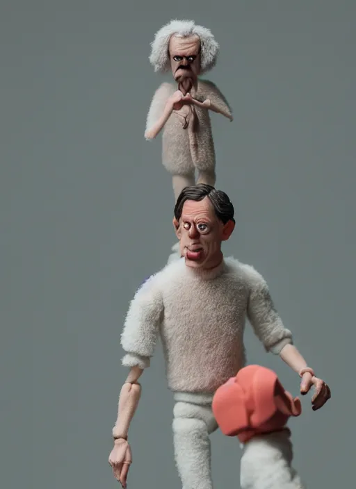 Image similar to product photography of a claymation action figure fluffy neon oled steve buscemi, depth of field, zeiss lens, detailed, centered, by erwin olaf, joop geesink, wes anderson, breathtaking, 8 k resolution, extremely detailed, beautiful, establishing shot, realistic materials, hyperrealistic