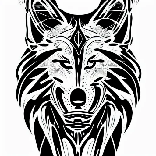 Image similar to tattoo stencil. pencil line drawing, black and white vector, wolf, photoshop