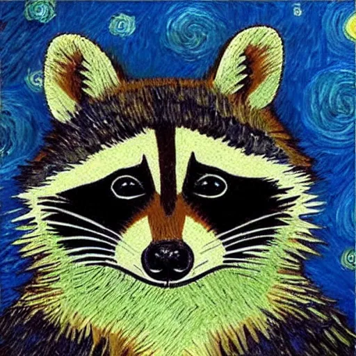 Prompt: raccoon in the style of Vincent van Gogh