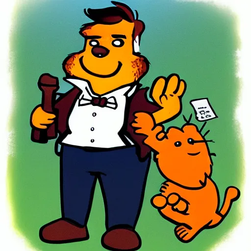 Image similar to Garfield holding a glock, gun,