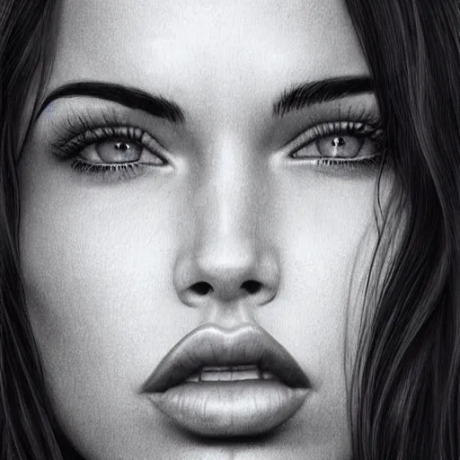 Image similar to megan fox closeup of face. licking lips. hyperrealistic portrait, photo realistic, poster, artstation, volumetric lighting, digital art, very detailed face by magali villeneuve