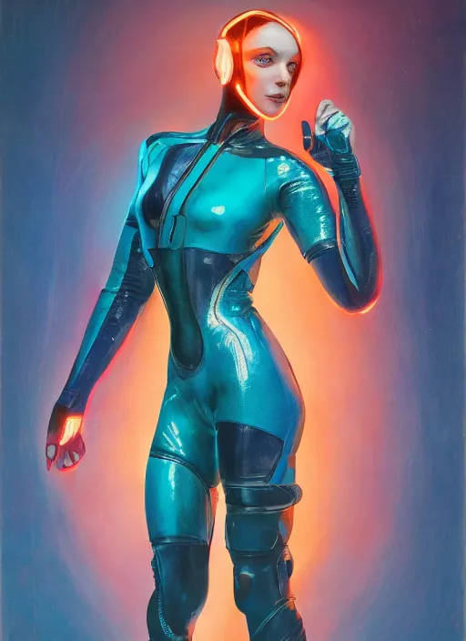 Prompt: symmetry! dynamic pose, closeup! portrait of a cyborg racer girl, skintight leather racing jumpsuit, cinematic light, backlight, teal orange, by gerald brom, by mikhail vrubel, by peter elson, muted colors, extreme detail, trending on artstation, 8 k