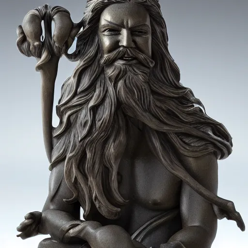 Image similar to a flawless, purely water spirit sculpture of a man with long hair, with trimmed beard, smiling widely. water spirit statue, extremely detailed, award-winning art, trending on Artstation