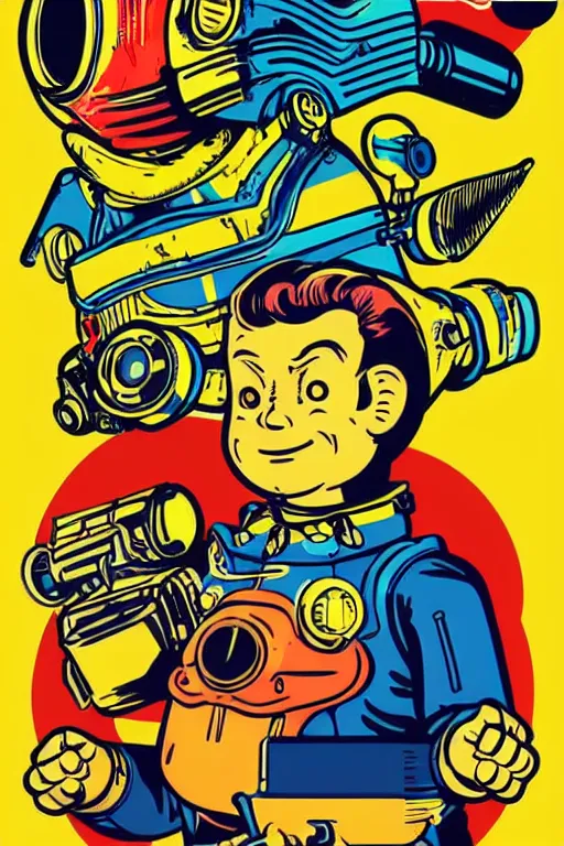 Image similar to fallout 7 6 retro futurist illustration art by butcher billy, sticker, colorful, illustration, highly detailed, simple, smooth and clean vector curves, no jagged lines, vector art, smooth andy warhol style