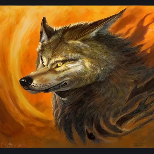 Prompt: detailed portrait of wolf fish hybrid if his parents lived intricate, hyper detailed, realistic, oil painting, by julie bell, frank frazetta, cinematic lighting