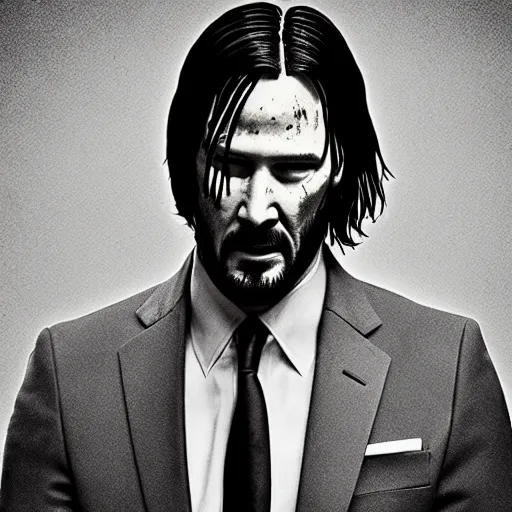 Image similar to A wet-collodion styled portrait of John Wick. Depth of field, smoke, high contrast, extremely detailed.