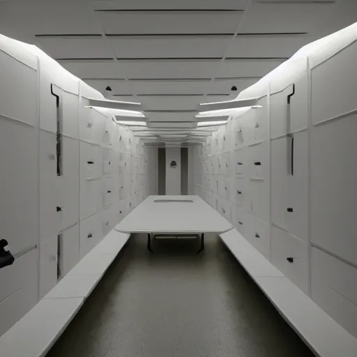 Prompt: futuristic torture room, white, scary, horror,