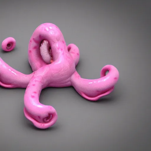 Prompt: isometric view of pink giant octopus tentacles sqeezing through door. cartoonish, 3 d, arnold render