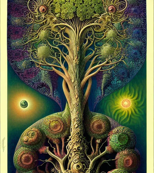 Image similar to tree of life by roger dean and andrew ferez, art forms of nature by ernst haeckel, divine chaos engine, symbolist, visionary, art nouveau, botanical fractal structures, organic, detailed, realistic, surreality