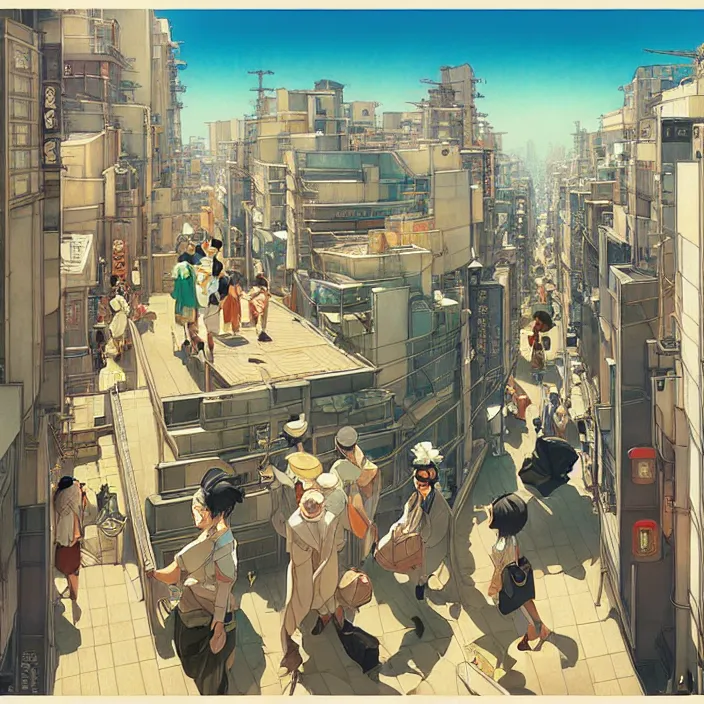 Image similar to japanese big city, summer, in the style of studio ghibli, j. c. leyendecker, greg rutkowski, artem