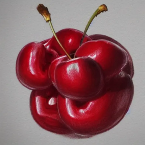 Prompt: artstation drawing render Few fresh cherries on a table