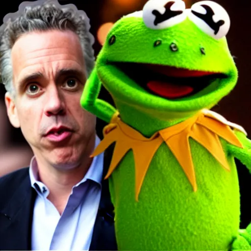 Image similar to Jordan Peterson arguing with Kermit the Frog