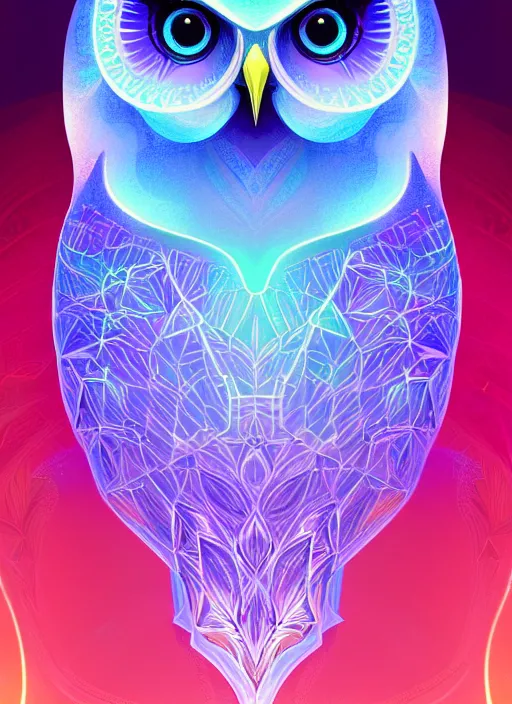 Image similar to symmetry!! product render poster vivid colors divine proportion owl, ice and snow, glowing fog intricate, elegant, highly detailed, digital painting, artstation, concept art, smooth, sharp focus, illustration,