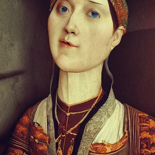 Prompt: selfie!!!!! of a 1 5 th century!!!!! woman, detailed facial features, photorealistic photography, photorealism, cinematic photography, fisheye!!!!! lens, ( ( ( ( ( worm's - eye view ) ) ) ) ), illustrated by max hay, artstation, cgsociety contest winner, vignette