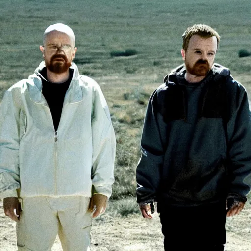 Prompt: walter white exploring the liminal spaces with jesse pinkman, scary style