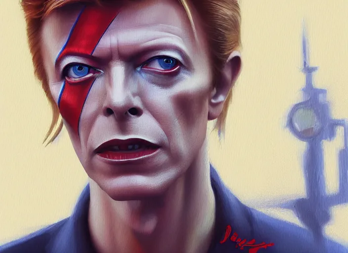 Image similar to David Bowie, concept art oil painting by Jama Jurabaev, extremely detailed, brush hard, artstation