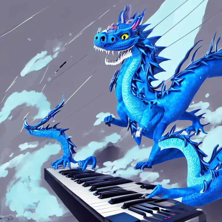 Prompt: an anthropomorphic male blue dragon playing with a synthesizer, deviantart, furry art, highly detailed, 8k