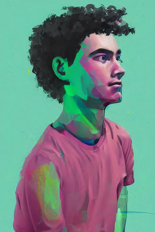 Image similar to an expressive profile painting of a typical gen z student, in the style of an original beeple digital art painting, vaporwave cartoon