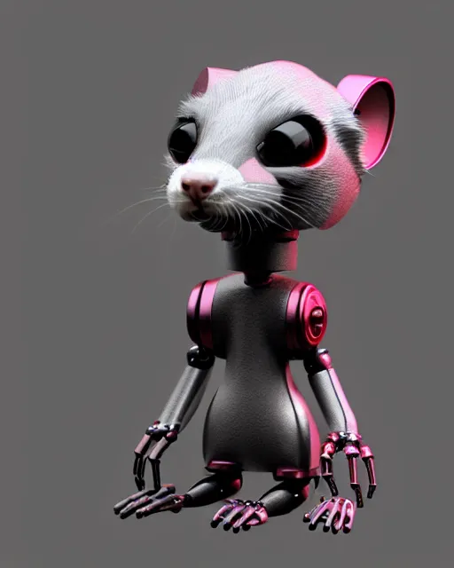 Image similar to ferret robot creature, robot zbrush ferret, artstation trending, octane render, robot animal, concept robot, robot ferret by mickael lelievre and remi cuxac