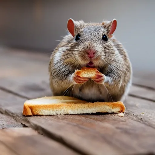 Image similar to Gerbil with its head stuck in a piece of bread